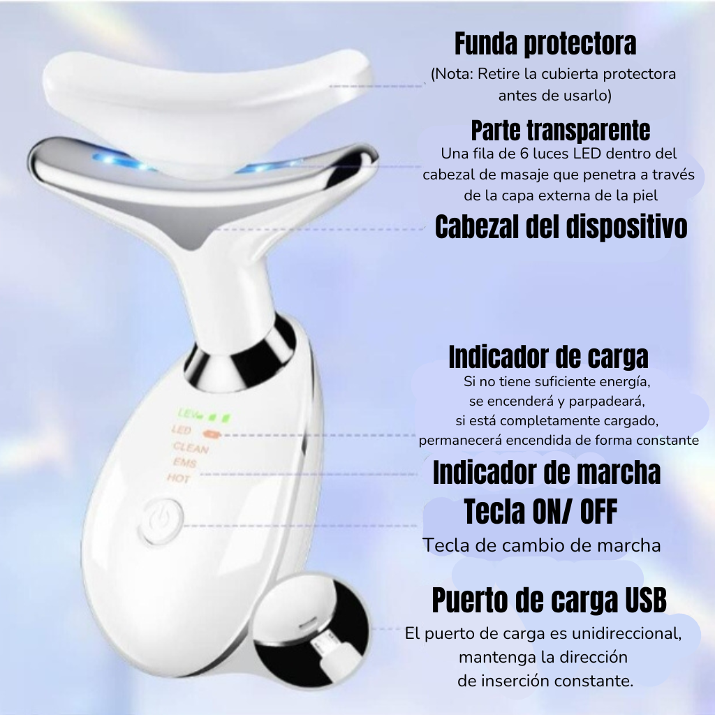 Lumilift: Masajeador Facial Lifting EMS con Limpieza LED